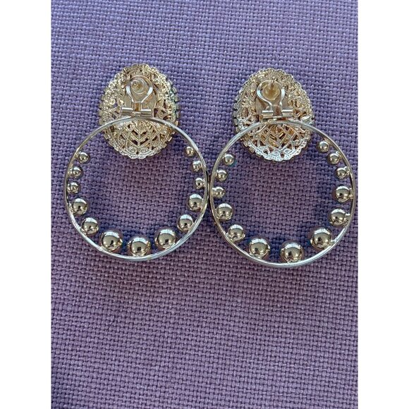 Anton Heunis Gem Cluster Hoop Earrings in Pink Blue Crystal & Gold New Womens - Picture 5 of 10